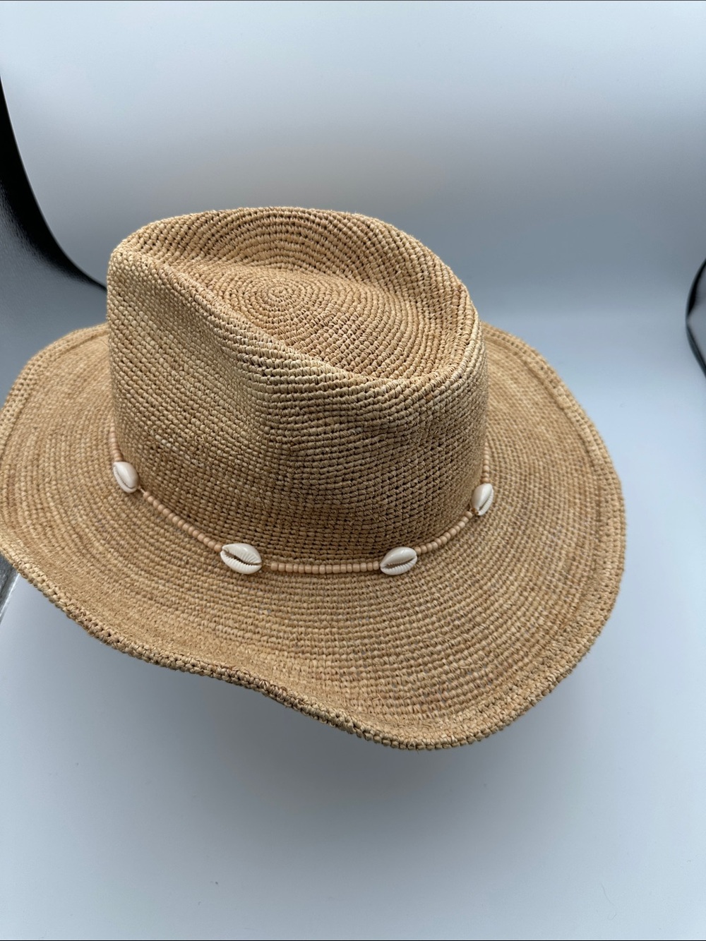 Wyeth Reed Shell Trim Band Raffia Rancher Hat Like New - Picture 4 of 11